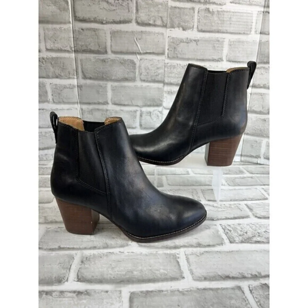 J. Crew Style AR846 Women's Size 8.5 Black Leather Platform Block Heel Bootie